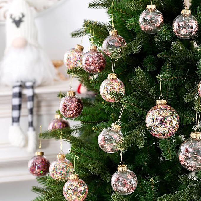Christmas Ornaments Ball Set-Shatterproof Clear Plastic Decorative Baubles for Xmas Tree House Holiday Wedding Party Decoration,20cs Rose Gold