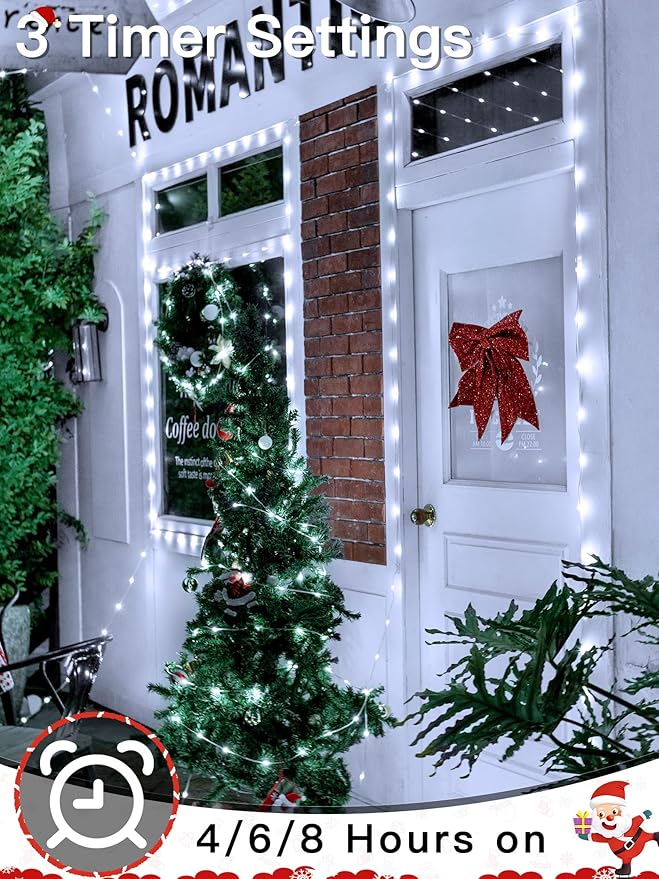 Christmas Lights Outdoor 262 FT 800 LED, Plug-in String Lights for Classroom, Clear Wire 8 Modes LED White String Light, IP67 Waterproof Christmas Tree Lights for Bedroom Indoor Wedding Holiday Decor