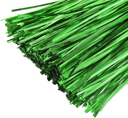 MECCANIXITY Foil Twist Ties 6" 15cm Metallic Plastic Closure Tie for Tying Bread, Candy, Cookies, Gift Bags Arts Crafts Ties Green Pack of 750