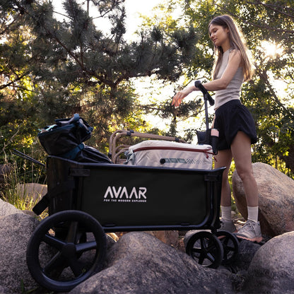 400lbs Large Capacity Collapsible Wagon Cart,Folding Utility Heavy Duty,All Terrain Big Wheels for Garden Camping Sports Outdoor Shopping, Black