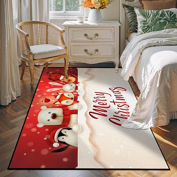 Christmas Rug, Snowman Rug, Xmas New Year Gift Door Mat for Bedroom Living Room Kitchen, Merry Christmas Indoor Floor Mats for Holiday Festive Decoration,71" X 47"
