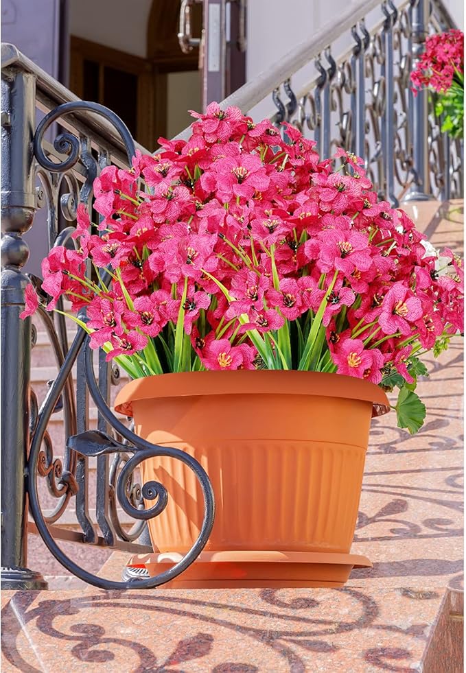 AmyHomie 20 Bundles Artificial Flowers for Outdoor Outside Spring Summer Decoration UV Resistant Faux Flowers No Fade Fake Plastic Plants Garden Porch Window Box Decorating (Fuchsia)