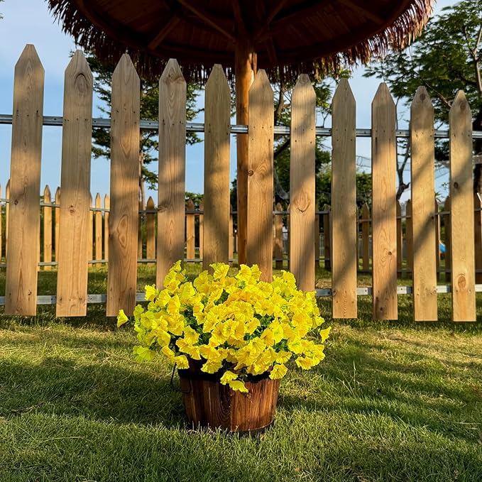 10 Bundles Artificial Flowers for Outdoor,UV Resistant Fake Petunia Flowers,Faux Plants for Outside Hanging Planters,Artificial Plants for Indoor Porch Garden Home Wedding Decor(Yellow)