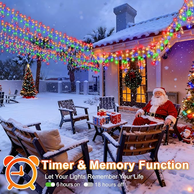 KNONEW 164FT 1600 LED Christmas Lights Outdoor Decoration Multicolor with 320 Drops, 8 Modes Timer Hanging Fairy String Lights Plug in Waterproof Indoor Decor for Holiday Wedding Party Window Garden