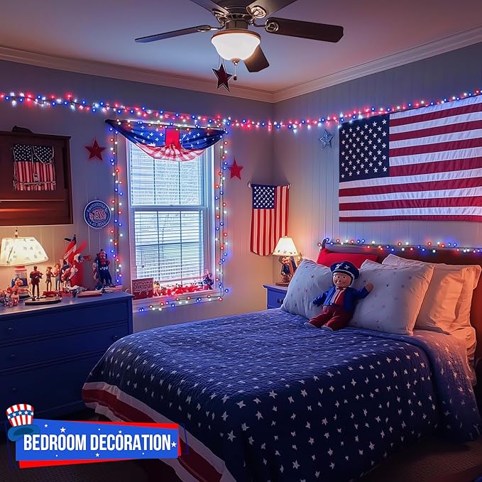 JMEXSUSS 500 LED Red White and Blue Lights 4th of July Decorations, 173ft 8 Modes 4th of July Lights Outdoor, Waterproof Patriotic String Light Plug in for Memorial Day Independence Day Decor