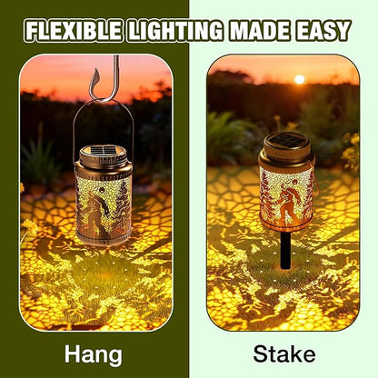 Cooo 2 Pack Solar Lanterns Outdoor Waterproof Bigfoot Sasquatch Christmas Trees Solar Pathway Lights Landscape Path Christmas Gifts for Women Mom Grandma for Outdoor Table Lamps Garden Yard Decor-Gold
