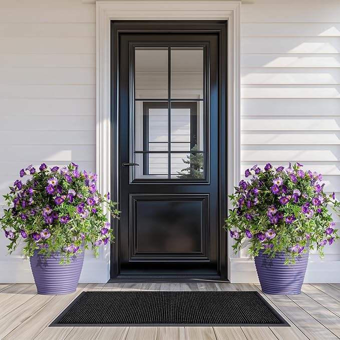 Artificial Flowers Artificial Petunias for Outdoors 2PCS Artificial Hanging Plants Outdoors Silk Flowers with Stems Outdoor Flowers Uv Resistant for Porch Decor Terrace Decor（Purple with Pot）