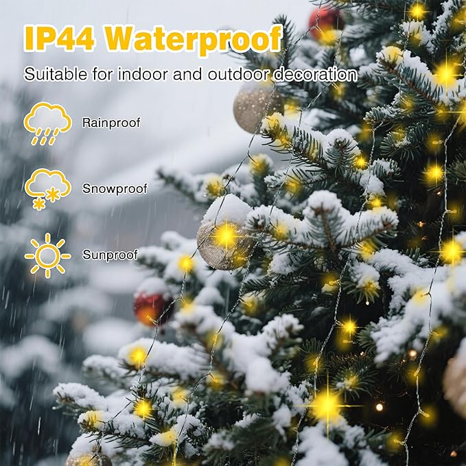 Christmas Tree Lights Indoor, 400 LED 16 Lines of 6.6FT with 8 Flashing Modes, Remote Control & Timer, Memory Function, Warm White Christmas String Lights, Twinkle Tree & Outdoor Waterproof