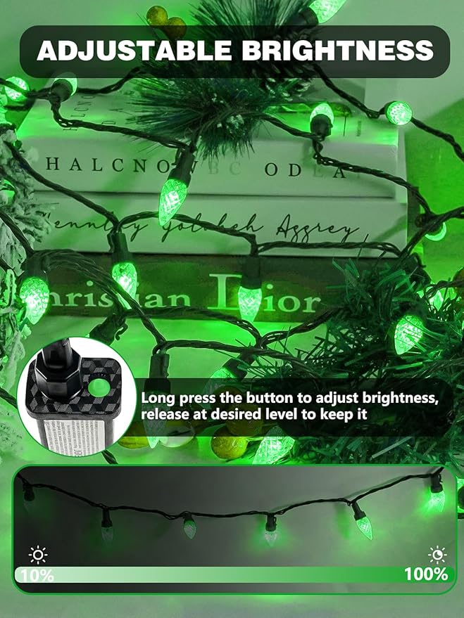 2 Pack C6 Christmas Lights Outdoor Indoor, Total 200 LED 66 FT Connectable Christmas String Lights with Timer & 13 Modes, Waterproof Twinkle Light for Xmas Tree Yards Party Wedding Decorations (Green)