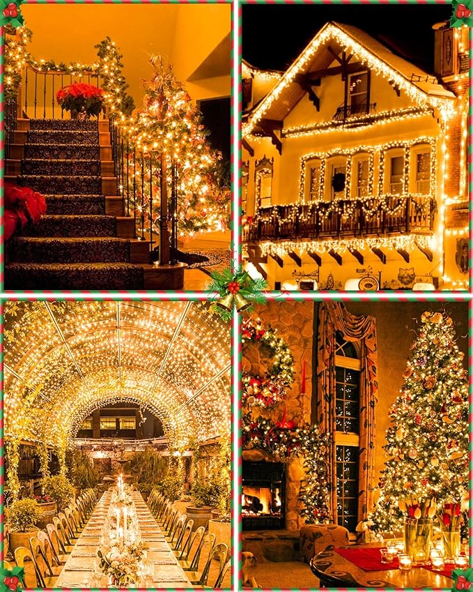 Total 710FT 1800 LED Christmas Lights, 2 Packs 900 LED Outdoor String Waterproof, Timer & Memory, 8 Modes Dimmable Plug in Fairy for Outside Tree Holiday Party Wedding Decor, Warm White