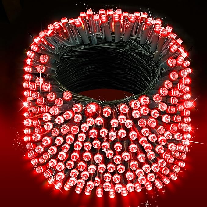 XURISEN 551FT 1400 LED Christmas Lights Outdoor Green Wire String Lights 8 Modes with Timer Memory Waterproof Fairy Light Plug in for Xmas Tree Wedding Yard Party Holiday Decorations(Red)