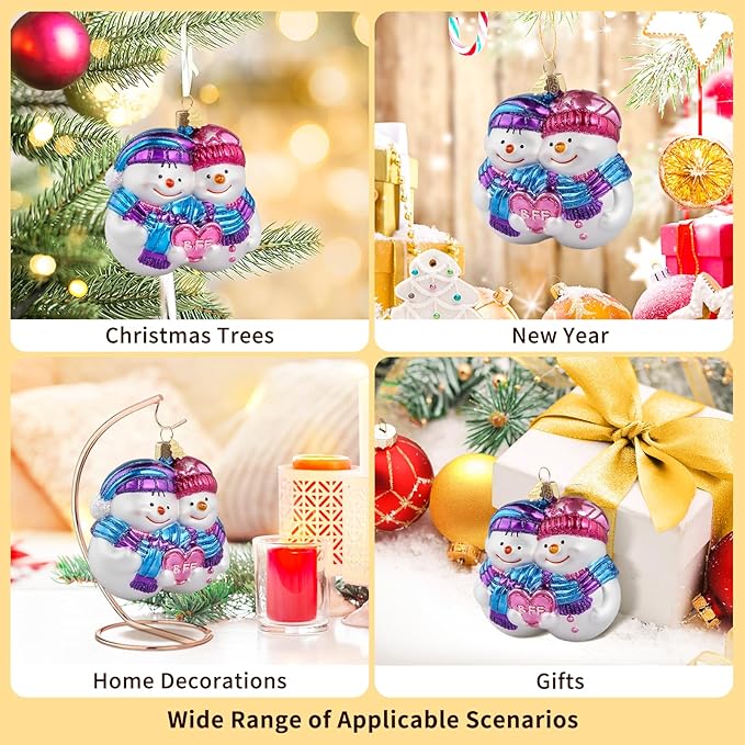 Snowman Christmas Tree Ornaments,Hand-Blown Glass Ornaments for Tree, Friendship Snowman Collection Hanging Ornaments, Christmas Decorations for Holiday Birthday Party Daily Home Gifts