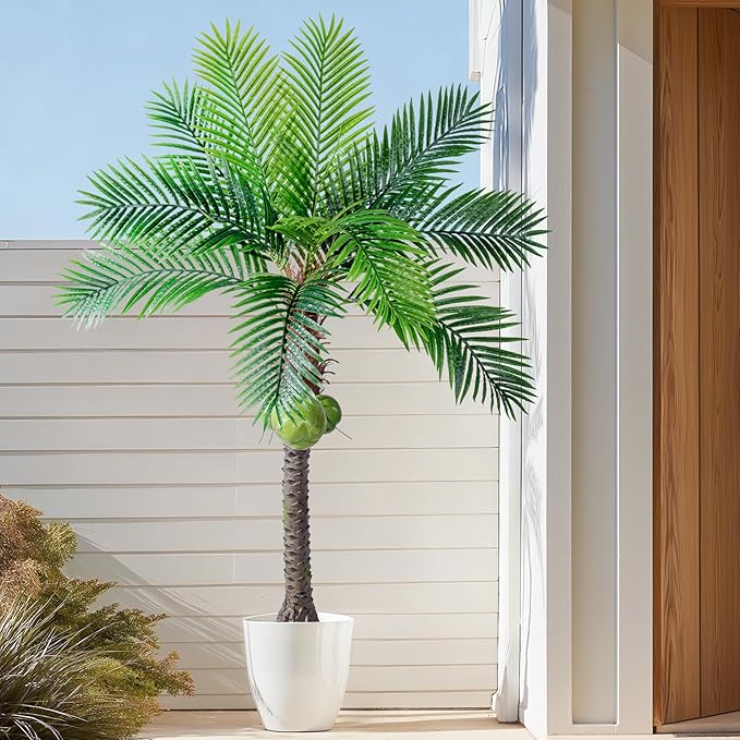 6FT Artificial Phoenix Palm Tree with Coconut Fruit Artificial Plants Indoor Outdoor Large Faux Coconut Silk Palm Tree Tropical Fake Palm Plant for Modern Farmhouse Yard Outside Patio Poolside