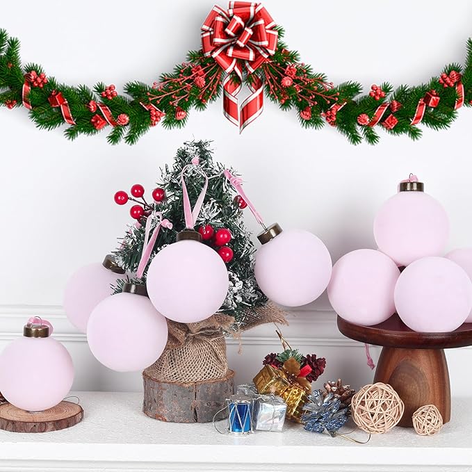 12 Pcs Velvet Christmas Balls Bulk Shatterproof Plastic Christmas Tree Decorations for Decorative Hanging Baubles (12, Pink, 2.36Inch)