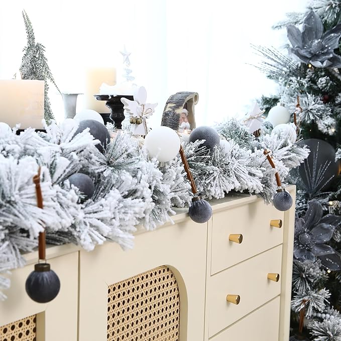 Sea Team 25-Pack Flocked Velvet Christmas Tree Ball Ornaments Set, Hanging Velour Baubles, Shatterproof Plastic Decorations for Xmas Tree, Wreath, Garland, 60mm/2.36 Inches, Gray