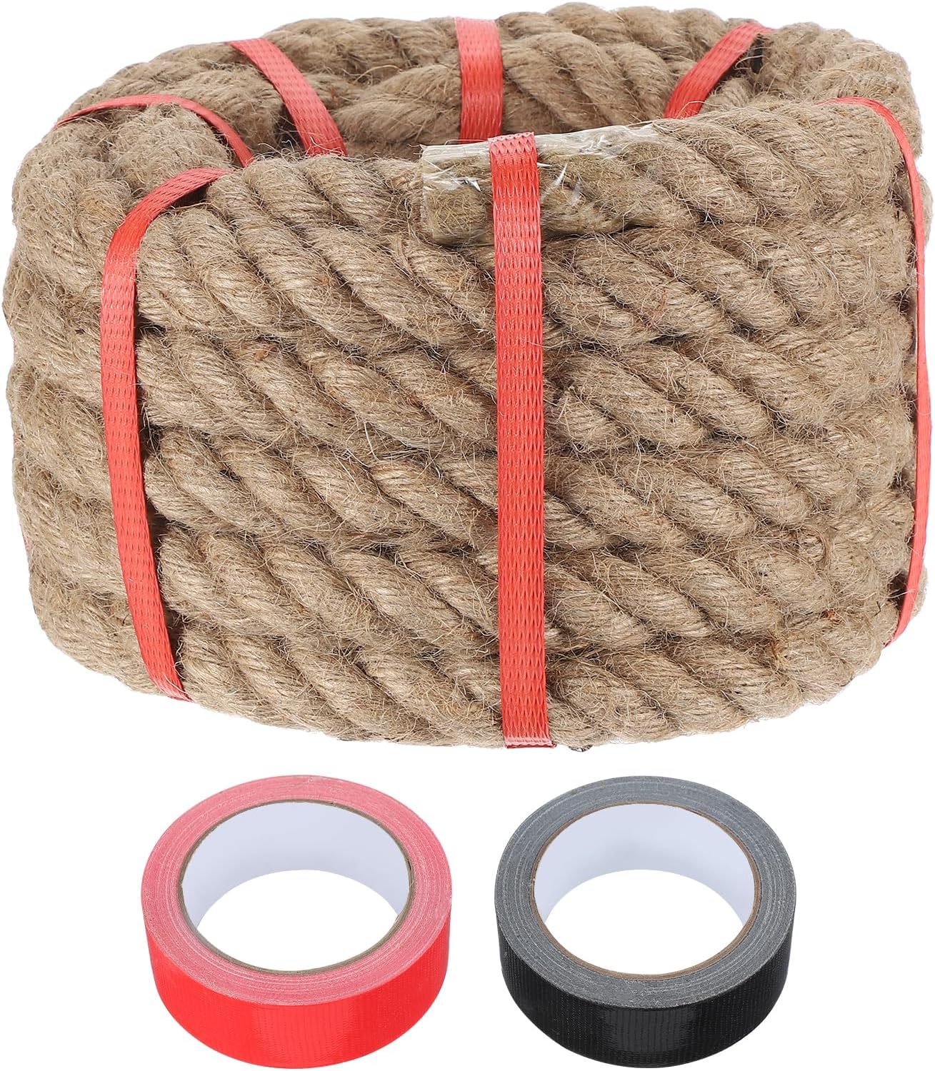 MECCANIXITY Jute Rope 0.9 Inch x 20ft, Thick Twine Rope Ropes Braided Jute Twine Natural Brown Burlap Cord String Heavy Twisted with Tapes for Decorative Crafts Railing Swing Tug of War