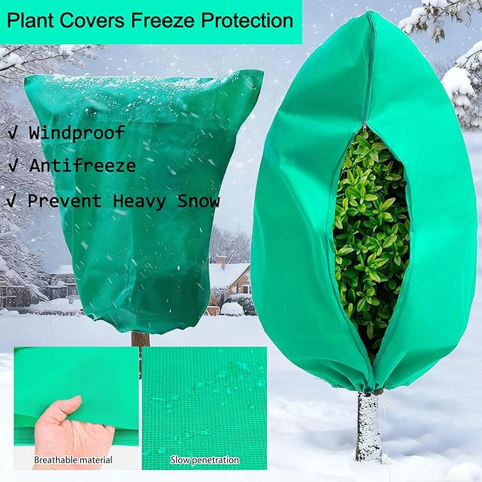 Plant Covers Freeze Protection 4 pcs 31.5ft x 47ft Winter Frost Covers for Outdoor Plants with Drawstring, Reusable Frost Cloth Plant Protection for Shrubs Trees and Potted Plants