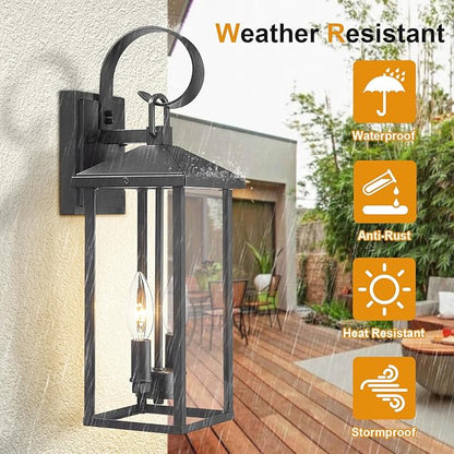 Porch Lights Outdoor Wall Light Fixtures Wall Mount, Modern Exterior Lighting Fixtures with Clear Glass Waterproof, 2-Light E12 Sockets Outside Garage Lights for House Patio Porch, 2 Pack