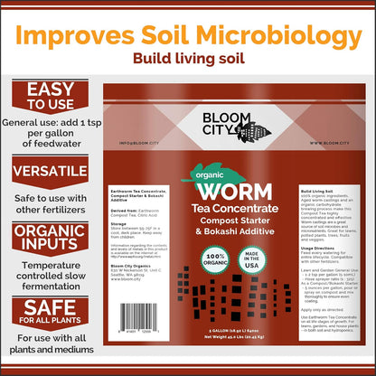 Organic Earthworm Tea Concentrate and Compost and Bokashi Booster by Bloom City, Quart (32 oz)