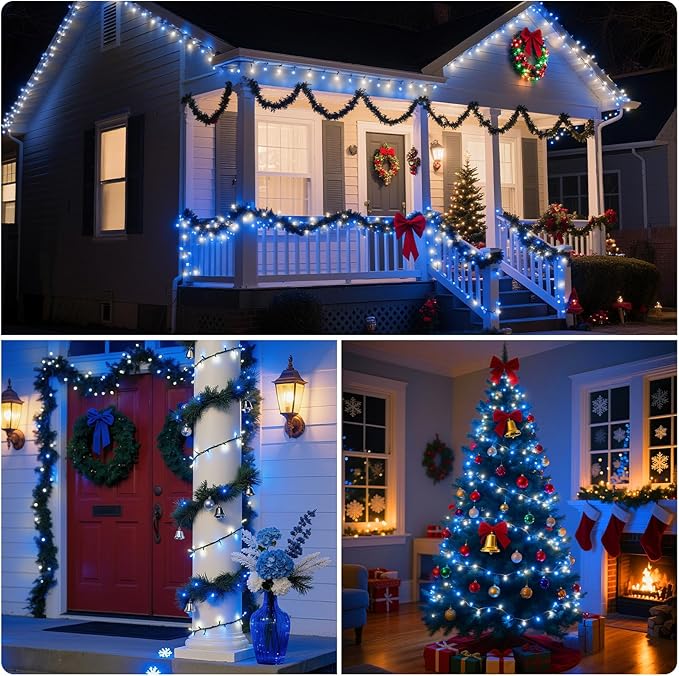 XTF2015 Christmas String Lights, 105ft 300 LED Christmas Lights 8 Modes Memory Function & Timer- UL Certified - Outdoor Indoor Christma s Fairy Lights for Tree, Garden, Party, Wedding(Blue + White)