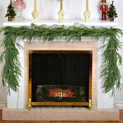 9FT Norfolk Pine Garland Christmas Dense Winter Pine Garland Green Artificial Faux Greenery Real Touch Garlands for Mantle, Wall, Table, Home Xmas Holiday Decor (1)