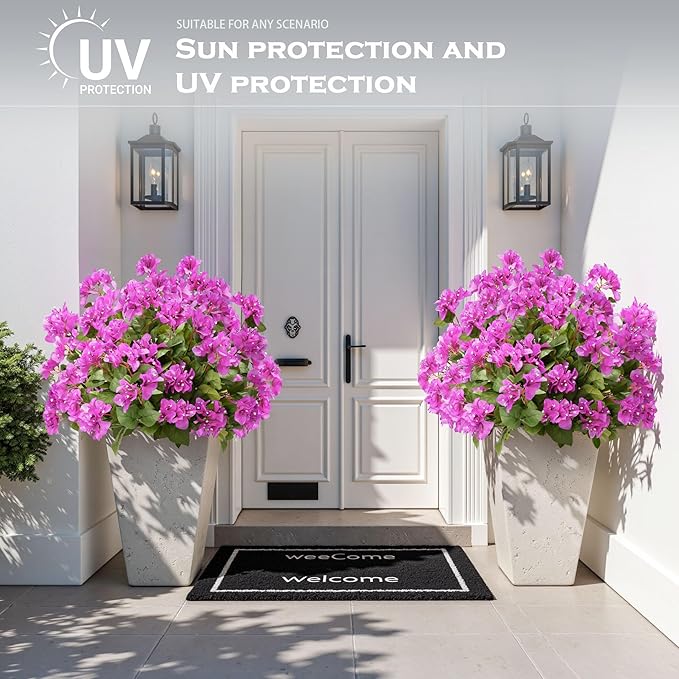 4 Pcs Artificial Flowers Bougainvillea Outdoor Artificial Plants Faux Flowers with Stems Silk Flowers for Wedding Porch Living Garden Decor(4PCS,Light Purple)