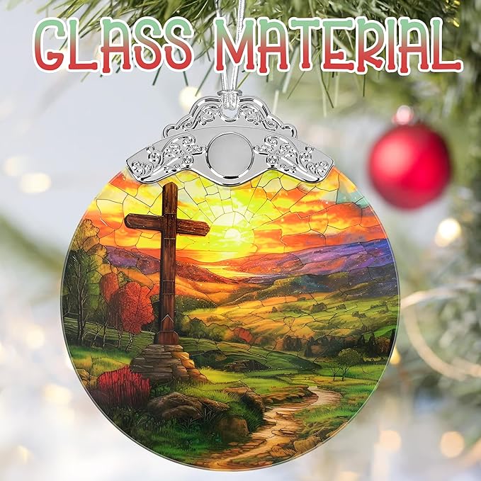Christian Christmas Ornaments, 3" Stained Glass Christmas Decor, Cross Ornaments for Christmas Tree, Christmas Tree Decorations, Christian Gifts, Religious Gifts, Perfect for Tree, Window, Home Decor