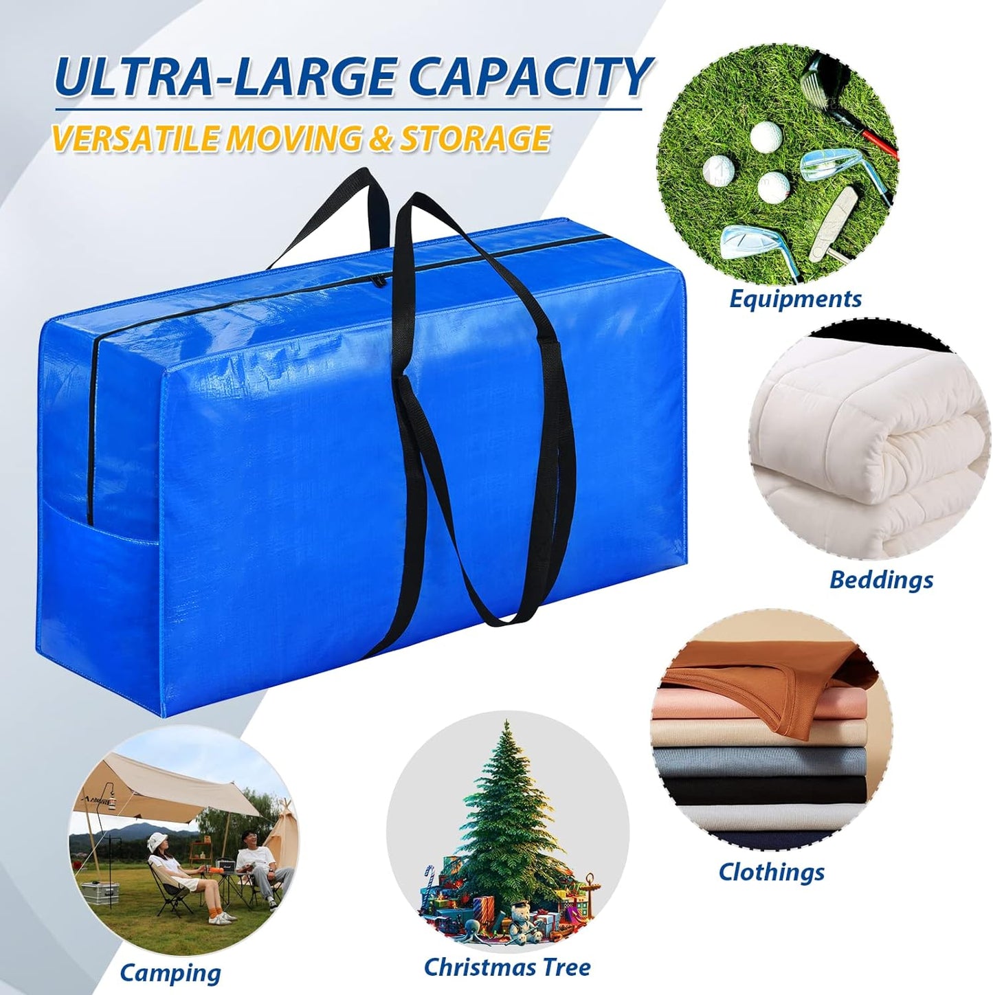 57 Gallon Extra Large Storage Bags, XXL Jumbo Large Moving Bags Heavy Duty, Storage Totes Zippered Moving Boxes Supplies for College, Foldable Duffle Bag for Travel, Christmas Tree Bag, 42x23x13.5inch