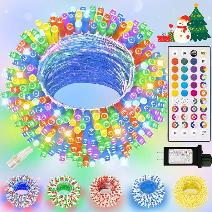 LitHome 33Ft 100 LED Color Changing Christmas String Lights, 35 Colors 9 Modes RGB Christmas Lights with Remote Timer, Dimmable Led String Light Outdoor Plug in, Xmas Tree Light for Indoor Party Decor