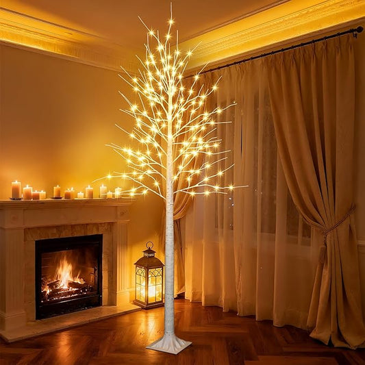 iBaycon 8FT Christmas Birch Tree Lights, Lighted Birch Tree LED Artificial Trees with 8 Modes Timer, Prelit Light Up Trees for Indoor and Outdoor Party Holiday Christmas Decorations