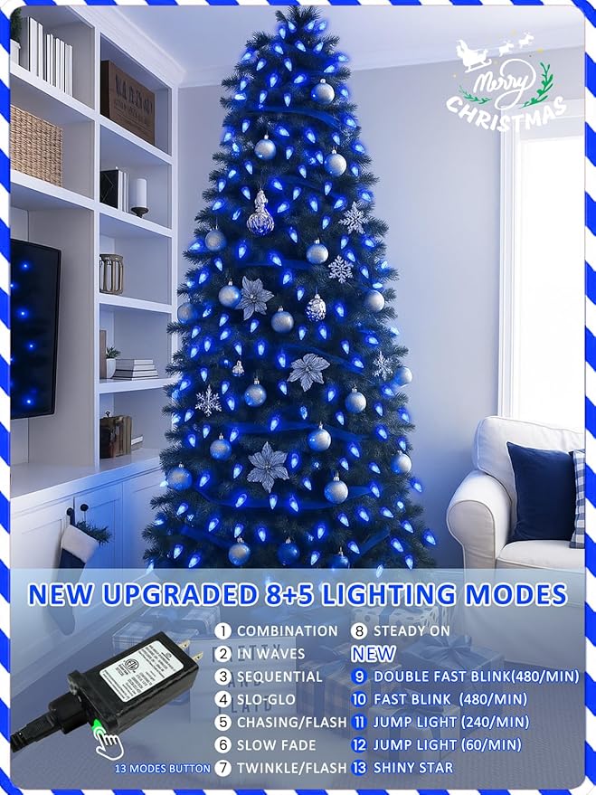 Upgraded 250 LED C6 Connectable Christmas String Light, 82FT Waterproof Christmas Twinkle Lights for Outdoor, Plug in Fairy Twinkle Lights Indoor with 13 Modes & Timer for Christmas Decorations(Blue)