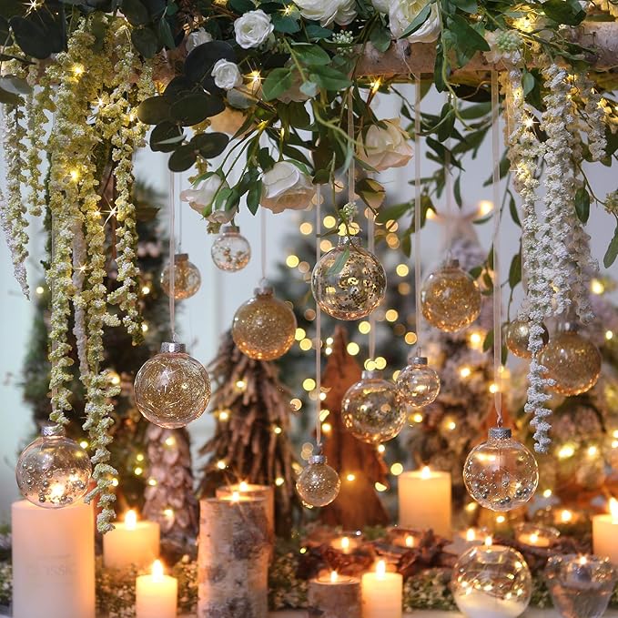 Sea Team 50mm/1.97" Shatterproof Clear Plastic Christmas Tree Ball Ornaments Set, Decorative Hanging Transparent Xmas Baubles with Stuffed Delicate Decorations (30 Counts, Gold)