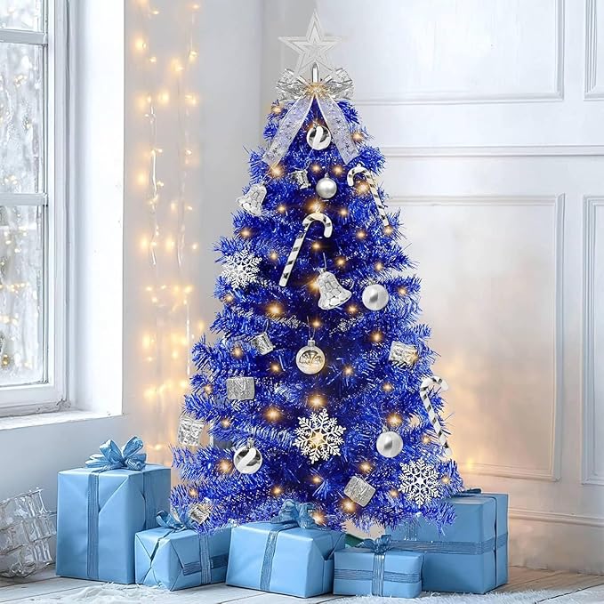 3 FT Artificial Small Christmas Tree Hanukkah Decor 50 Warm White & Multicolor Changing Lights Remote Control Timer 8 Modes DIY Ball Ornaments Christmas Tree for Tabletop,Home,Office,Indoor Holiday