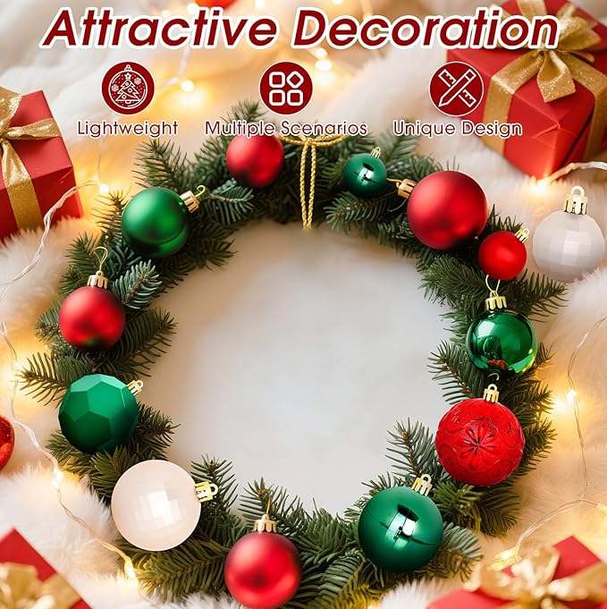 TranquilBliss 50 Pcs Christmas Ornaments Set with Strings, Christmas Ball Ornaments Set with Hanging Strings, Shatterproof Christmas Decorations Ornaments for Xmas Tree (Red and Green)