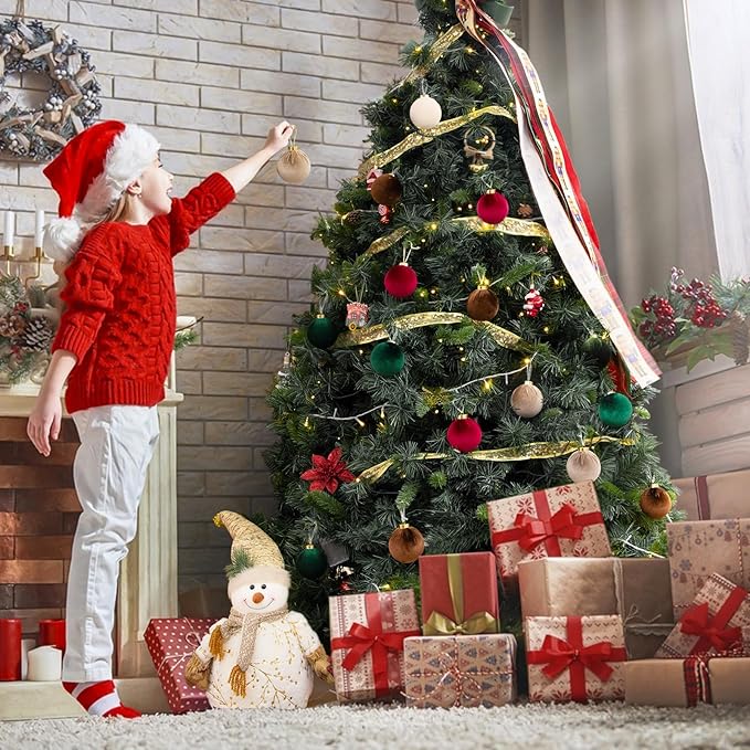 Festiva Christmas Tree Ornaments Velvet Balls - 12 Pcs 6 Color Shatterproof Christmas Tree Ornaments Velvet 3.15 Inch Balls, for Xmas Wedding Party Holiday Decorations (Gift Box)