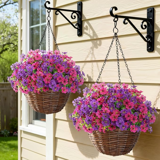 Lifewit Artificial Flowers for Outdoor Indoor, 24 Bundles Plastic Fake Flowers Daisy with Eucalyptus Leaves for Home Garden Decor, Porch, Window Box(Mix for Fuchsia Purple)