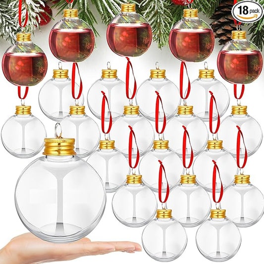 Patelai 18 Pcs Christmas Drink Balls Clear Shot Glass Ornaments Xmas Tree Fillable Ornaments Plastic Xmas Water Bottle Bulbs for Holiday Party Decorations(Round,150 ml)