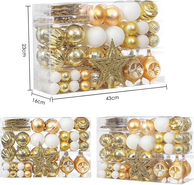 XmasExp 99-Pack Christmas Ball Ornaments Assorted Shatterproof Christmas Tree Decorations with Hand-held Gift Package for Xmas Tree,Home,Party(Gold)