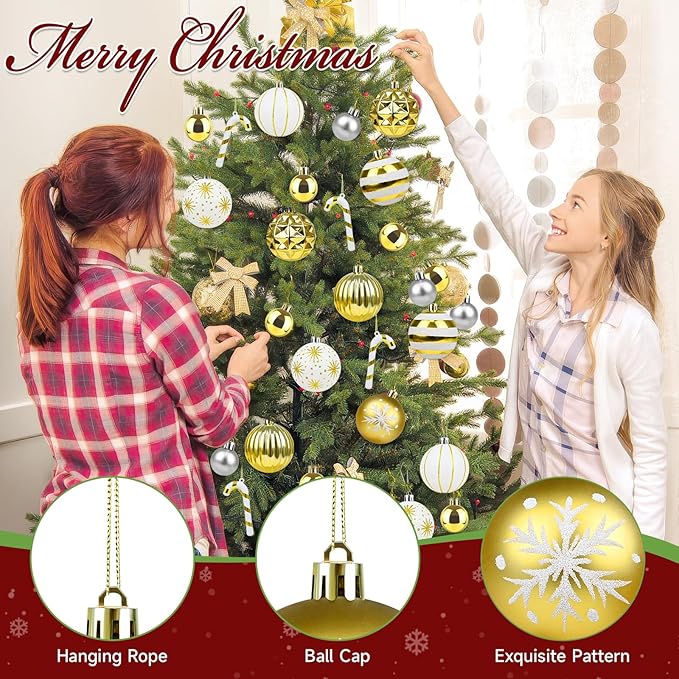 Gold and White Christmas Balls Ornaments - 40Pcs Xmas Tree Decorations, Shatterproof Christmas Ornaments, Hanging Ball Ornament Decorations for Xmas Tree(Multi Color #5)