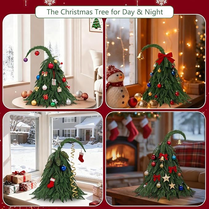 Tabletop Norfolk Pine Christmas Tree, 2FT Green Mini Artificial Christmas Topiary Tree with Norfolk Branch, Small Xmas Tree for Christmas Gnome Holiday Indoor Decoration