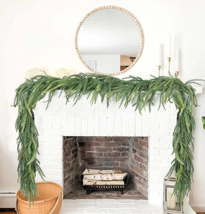 Christmas Norfolk Pine Garland, Realistic Spruce Greenery Garland, Cedar Garland for Holiday Mantel Fireplace Table Christmas Decor (Pine Garland)