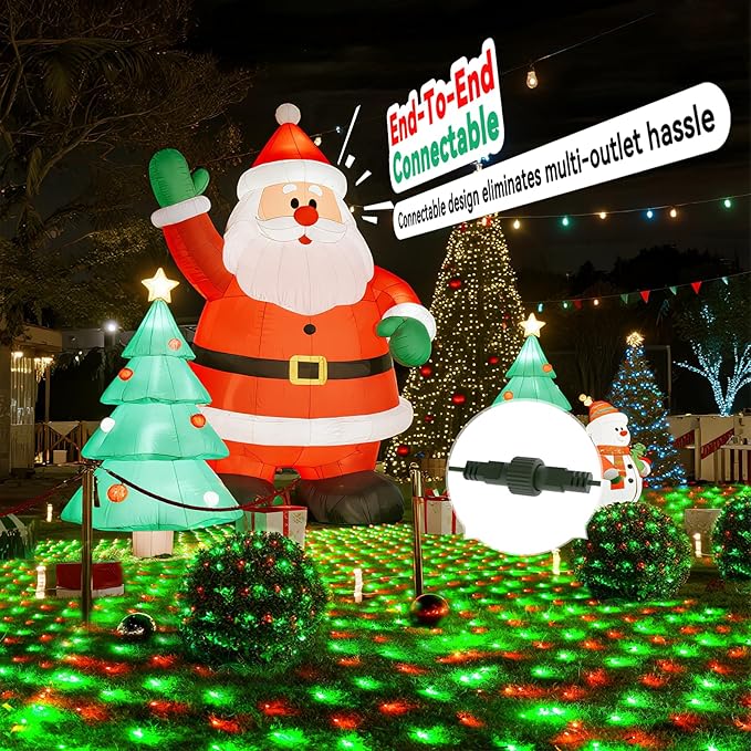 LitHome 21FT x 5FT Christmas Net Lights Outdoor, 360 LED Red Green Bush Lights with 8 Modes, Connectable Waterproof Net Mesh Light Dark Green Wire for Bushes Shrubs Outdoor Christmas Holiday Decor