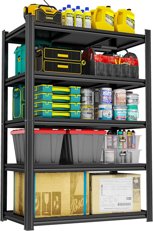 Metal Garage Shelving 5-Tier Storage Shelves Adjustable Metal Shelving Units Storage Shelves Heavy Duty for Basement, Commercial, Warehouse, Industrial, Black