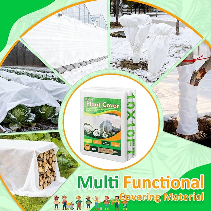 White Plant Covers Freeze Protection, 10 x 10 ft - 1.5 oz/yd² Frost Cloths for Outdoor Plants, Tree Covers Freeze Protection, Winter Garden Blanket, Sun Cover for Plants for Greenhouse, Vegetables