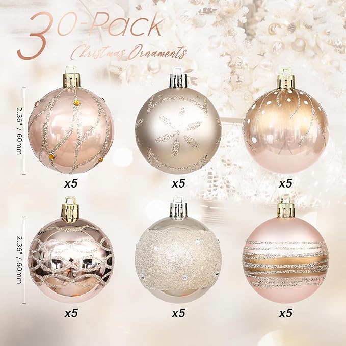 Sea Team 60mm/2.36" Set of Colorful Painted Sparkling Ornaments and Hanging Balls for Christmas Tree - 30pcs