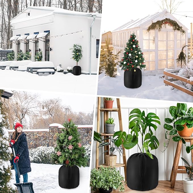 2 Pcs Plant Pot Covers for Winter Large Potted Plant Freeze Protection Cover Frost Jacket with Zipper Drawstring to Keep Outdoor Plants Flowers Shrubs Trees Warm (25.6" D x 19.7" H - Black)