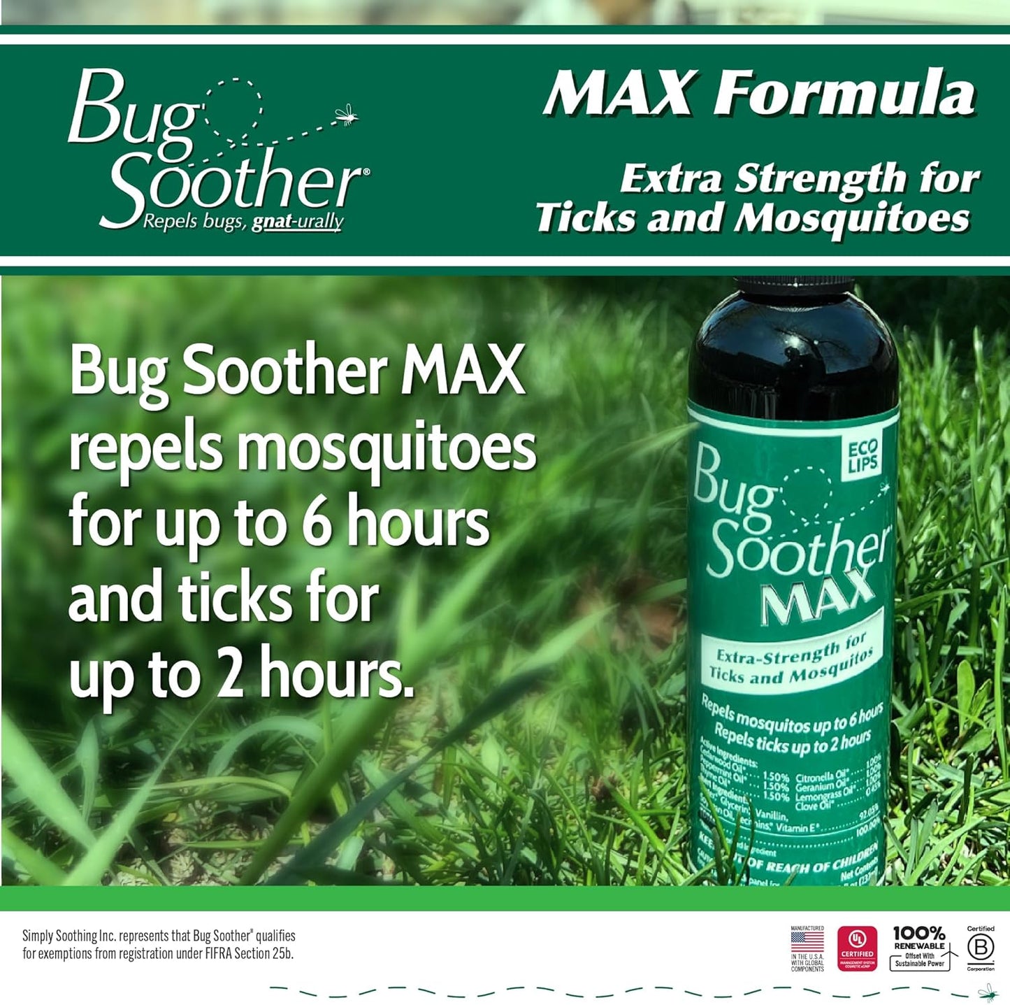 Bug Soother MAX - Natural Gnat, Tick, and Mosquito Repellent, 8 fl oz Bug Spray Deterrent - DEET-Free Safe for Adults and The Environment - Made in USA