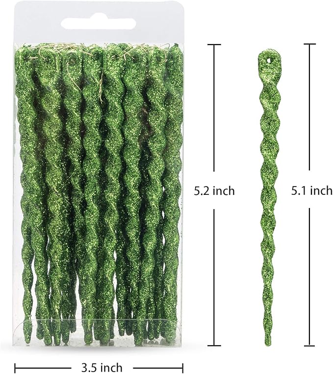 AMS Sparkling Glitter Plastic Icicle Ornaments 30 PCS Twisted Icicles Decoration Christmas Tree and Holiday Xmas Party Hanging (5.1'', Green)