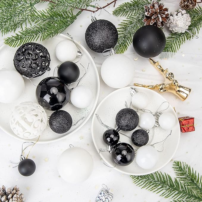 Aitsite 100 Pack Christmas Balls Christmas Tree Decoration Shatterproof Christmas Day Decoration Balls for Christmas Tree Decorations(Black and White)