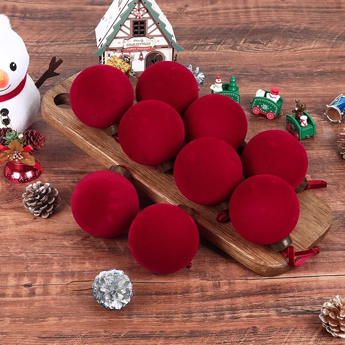 6 Pcs Velvet Christmas Balls Bulk Shatterproof Plastic Christmas Tree Decorations for Decorative Hanging Baubles (6, Wine red, 3.94Inch)